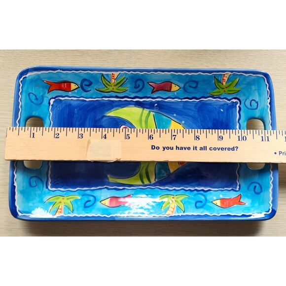 PLATTER/SERVING TRAY/TRINKET DISH-Ceramic-Tropical-Fish-Blue-11.5 in X 6.5 in - Picture 9 of 10